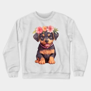 Watercolor Rottweiler Dog with Head Wreath Crewneck Sweatshirt